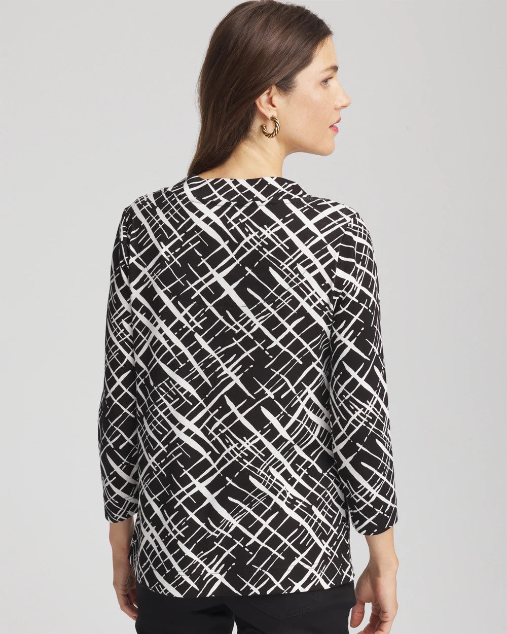 Chico's Discount Black Printed Pima 3/4 Sleeve Tee