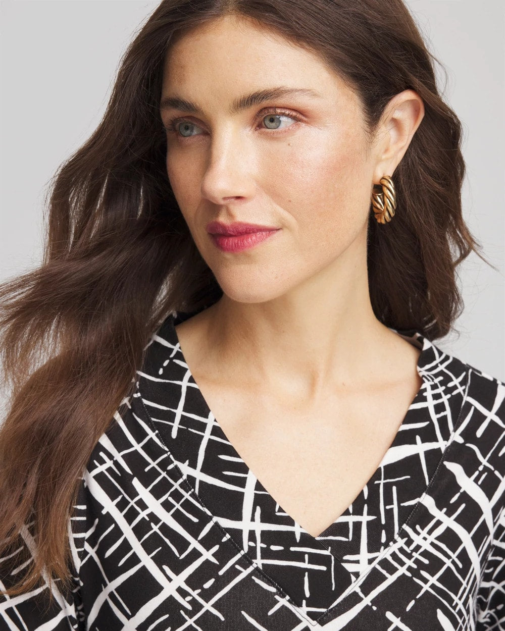 Chico's Discount Black Printed Pima 3/4 Sleeve Tee