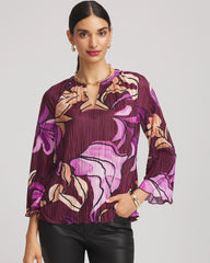 Chico's Sale Deep Chianti Printed Pleated V-Neck Tee
