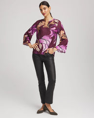 Chico's Sale Deep Chianti Printed Pleated V-Neck Tee