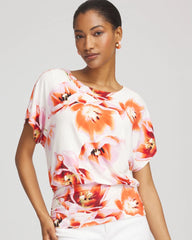 Chico's On Sale Orange Tango Touch of Cool™ Tropical Ruched Banded Hem Top