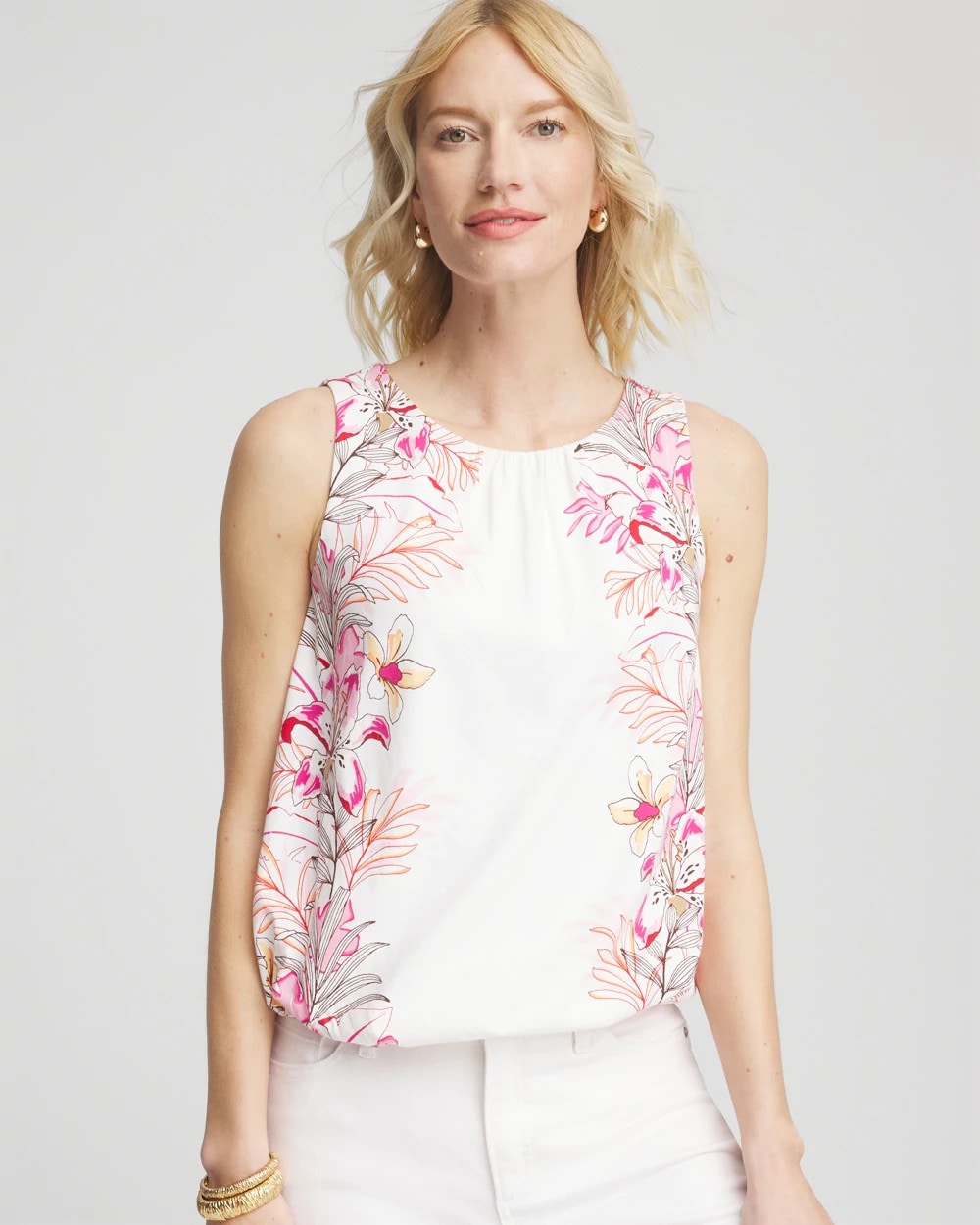 Chico's For Sale Alabaster Tropical Floral Bubble Hem Tee