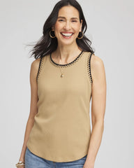 Chico's Online Cafe Aroma Contrast-Trim Ribbed Cotton Tank Top