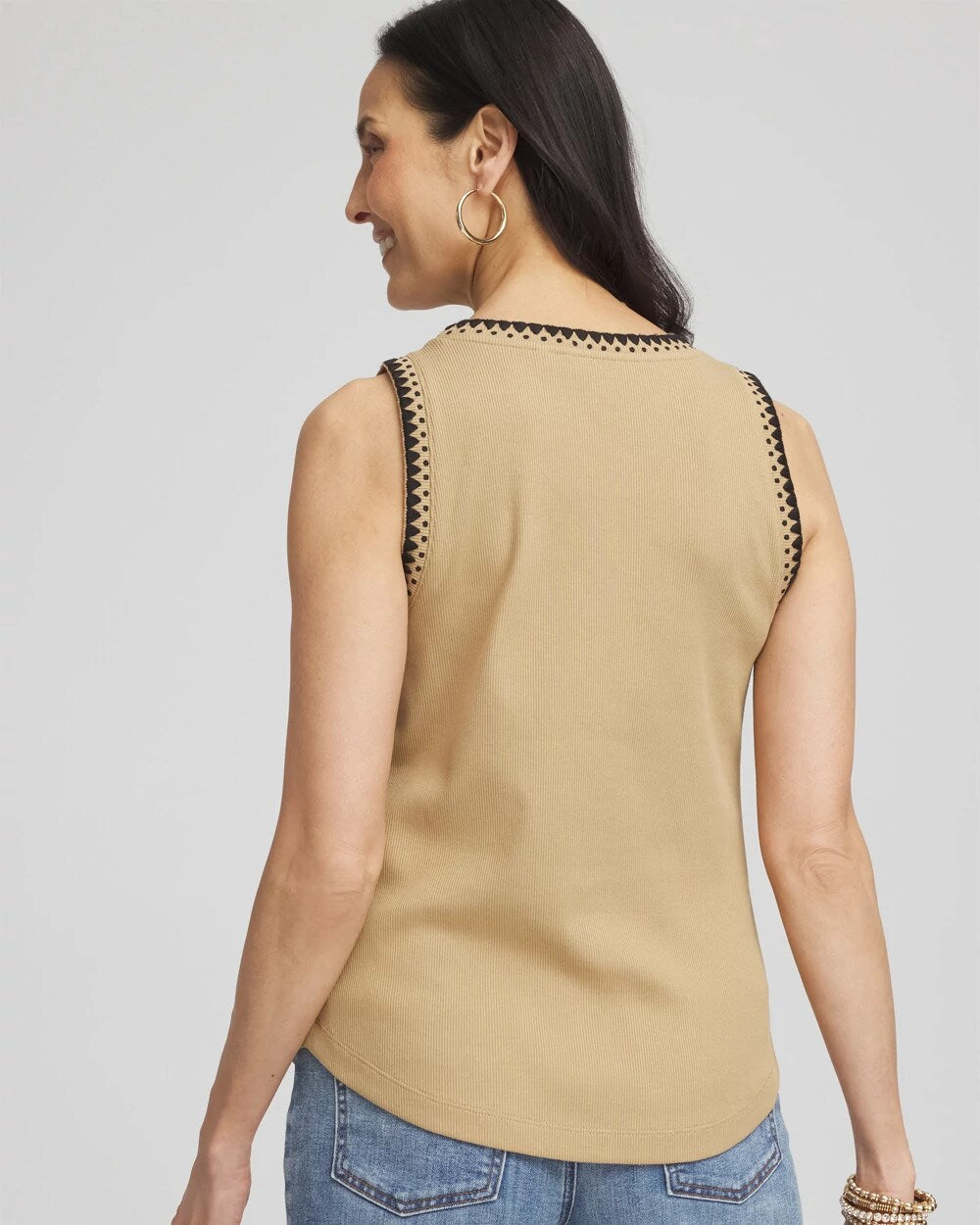 Chico's Online Cafe Aroma Contrast-Trim Ribbed Cotton Tank Top