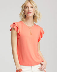 Chico's Discount Sunset Peach Touch of Cool™ Flutter Sleeve Tee