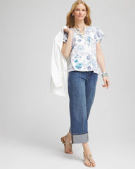 Chico's Sale Alabaster Touch of Cool™ Floral Flutter Sleeve Tee