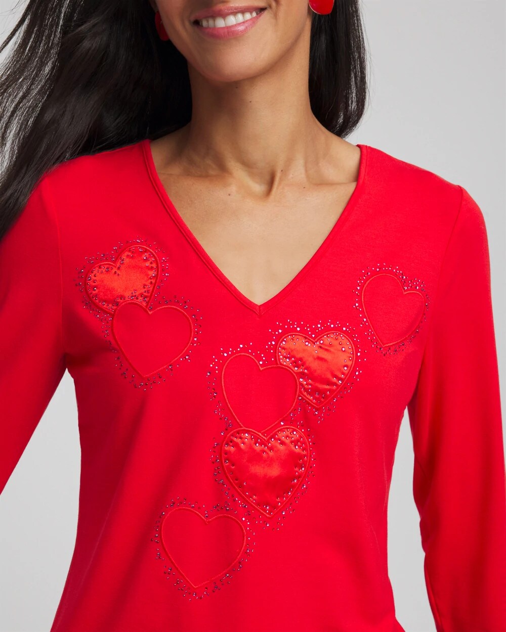 Chico's Outlet Love Letter Red Embellished Heart V-Neck Tee