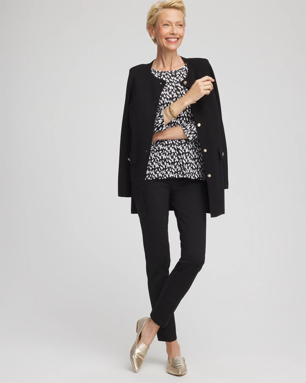 Chico's On Sale Black Pima Crewneck Button Tee