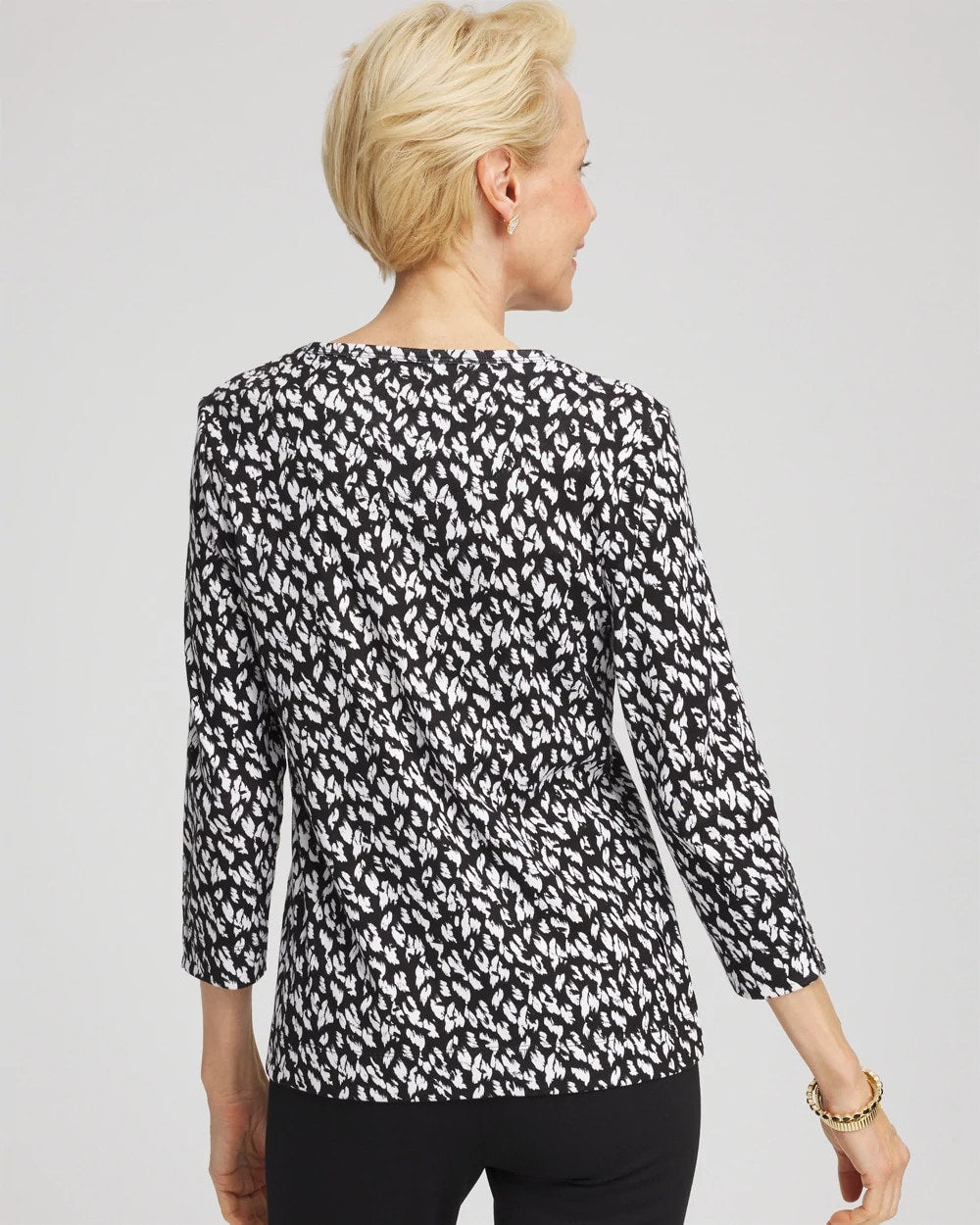 Chico's On Sale Black Pima Crewneck Button Tee