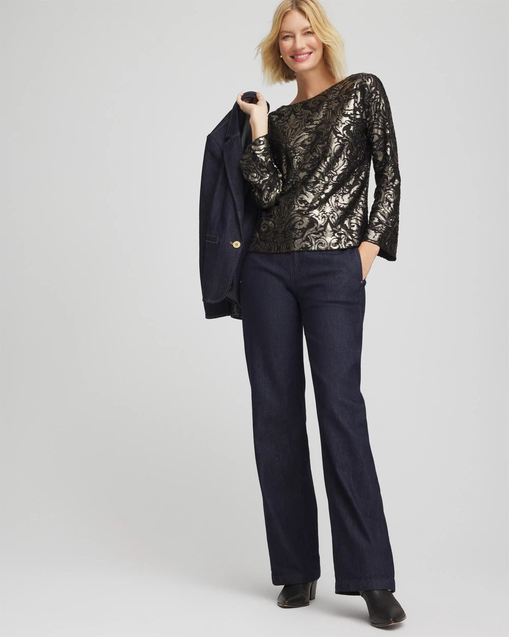 Chico's For Sale Black Art Deco Burnout Jacquard Top