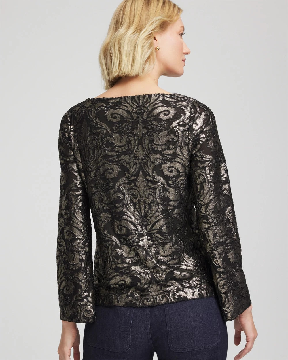 Chico's For Sale Black Art Deco Burnout Jacquard Top