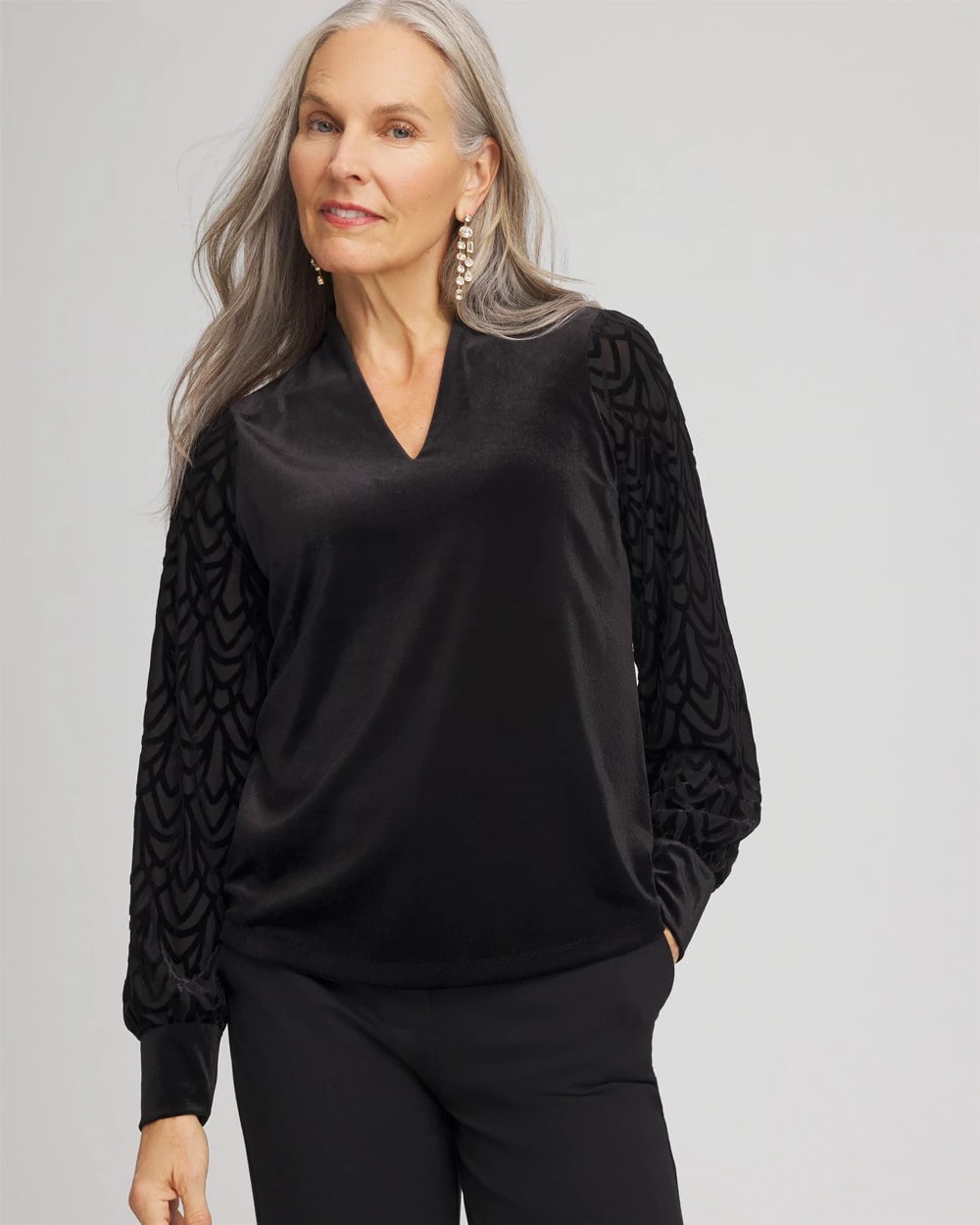 Chico's Online Black Art Deco Velvet Burnout Top