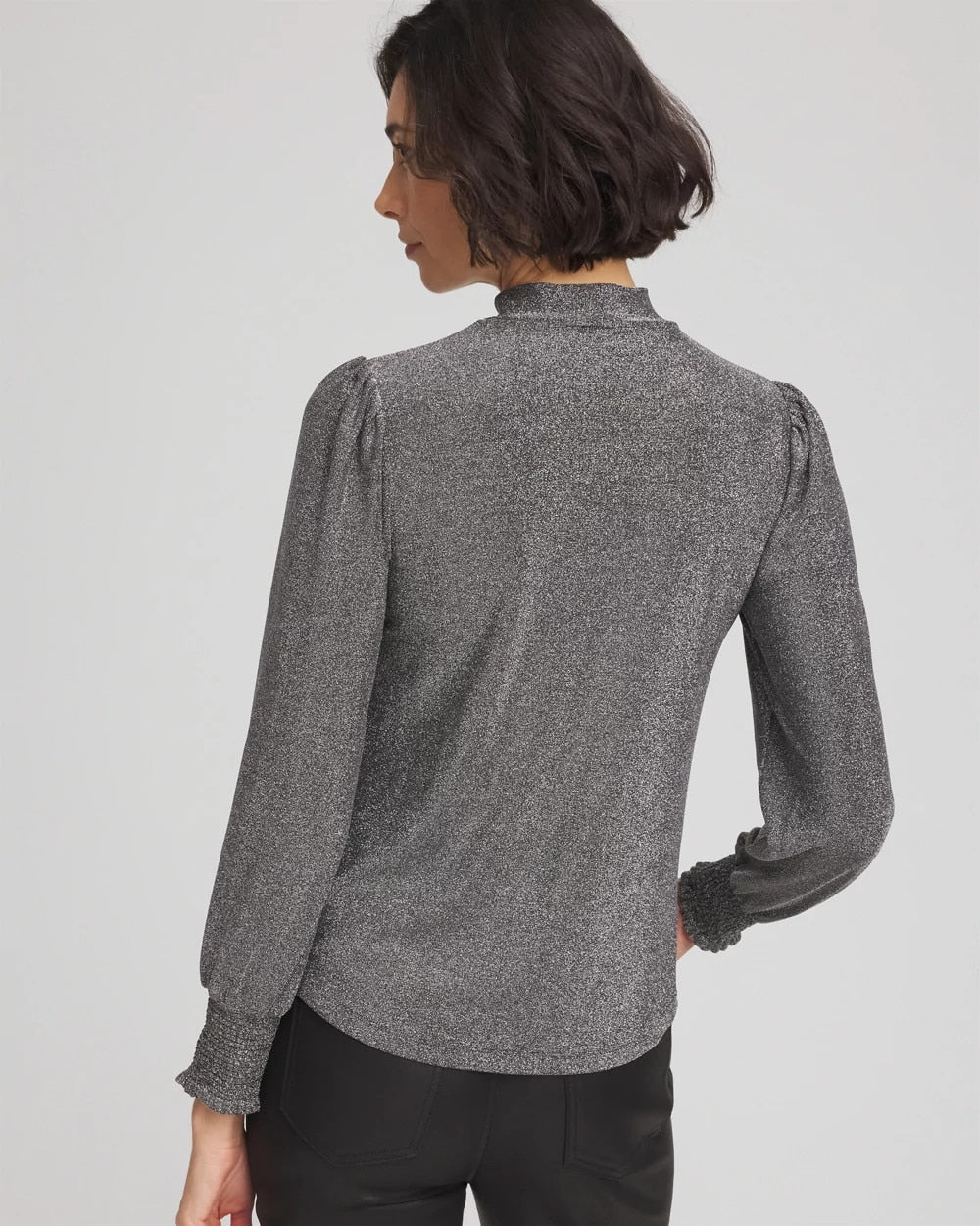 Chico's Discount Silver Glitter Sparkle Smocked Top