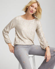 Chico's Outlet Champagne Fizz Drizzled Sequins Bubble-Hem Top
