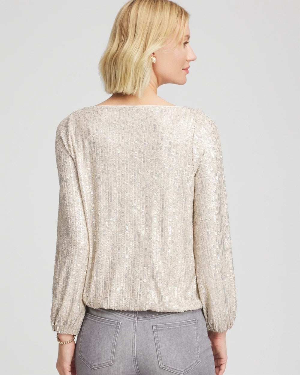 Chico's Outlet Champagne Fizz Drizzled Sequins Bubble-Hem Top