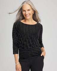 Chico's On Sale Black Velvet Burnout Stripe Banded-Bottom Top