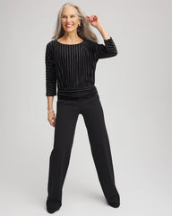Chico's On Sale Black Velvet Burnout Stripe Banded-Bottom Top