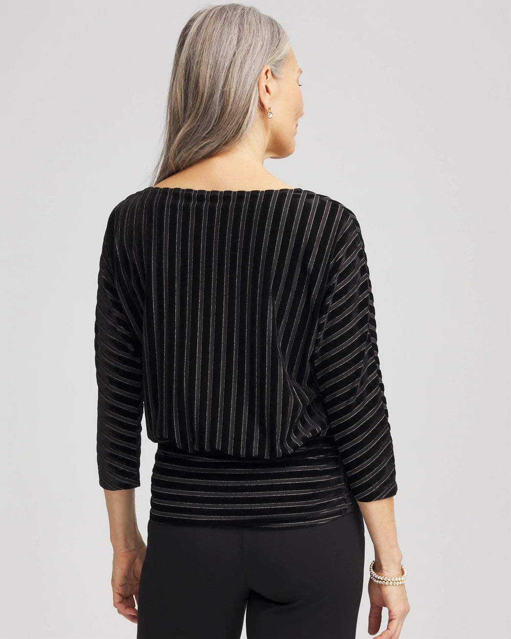 Chico's On Sale Black Velvet Burnout Stripe Banded-Bottom Top