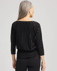 Chico's On Sale Black Velvet Burnout Stripe Banded-Bottom Top