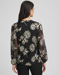 Chico's For Sale Black Floral Metallic Bodre Top