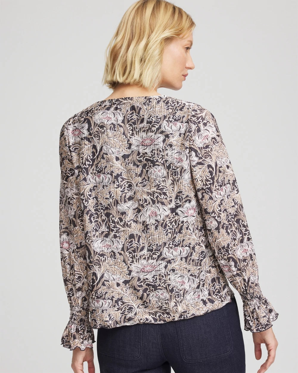 Chico's Online Graphite Gray Bloom Crinkle Bodre Top