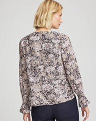 Chico's Online Graphite Gray Bloom Crinkle Bodre Top
