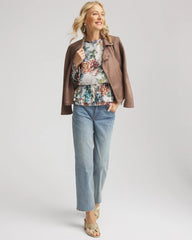 Chico's Discount Ecru Rose Print Crinkle Top