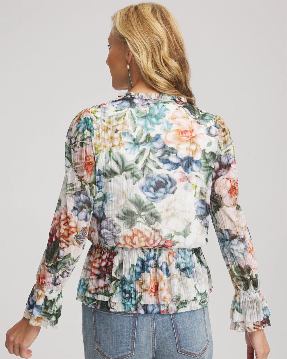 Chico's Discount Ecru Rose Print Crinkle Top