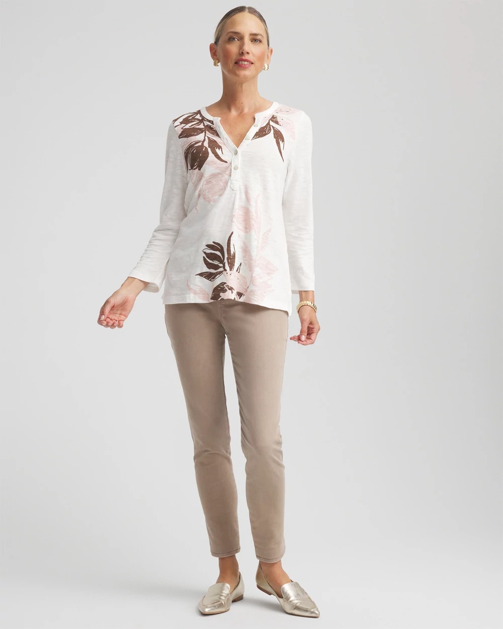 Chico's Sale Rose Smoke Slub Splitneck Henley Tee