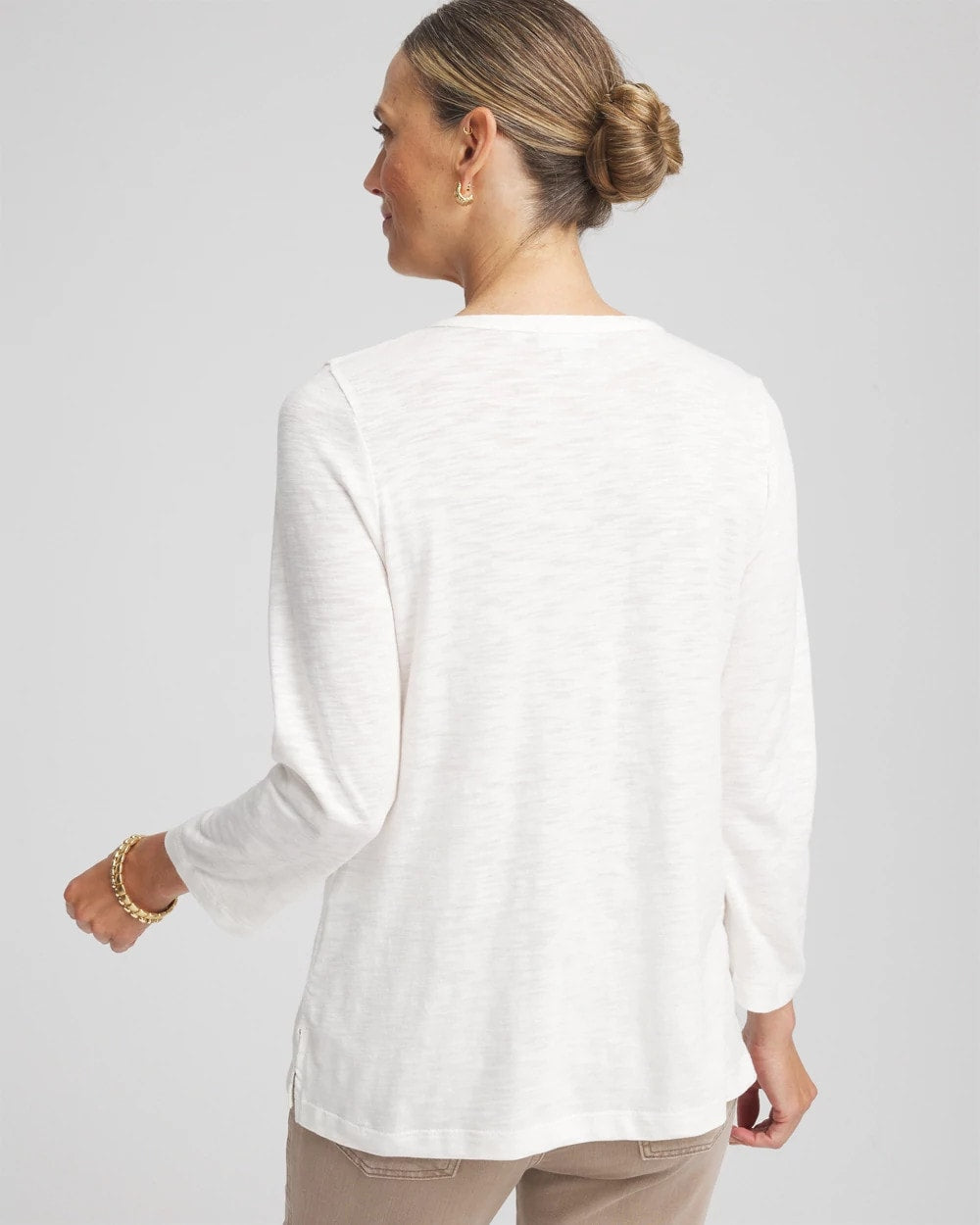 Chico's Sale Rose Smoke Slub Splitneck Henley Tee