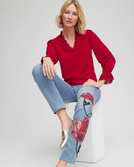 Chico's Outlet Carmine Red Lace V-Neck Top