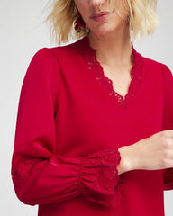 Chico's Outlet Carmine Red Lace V-Neck Top