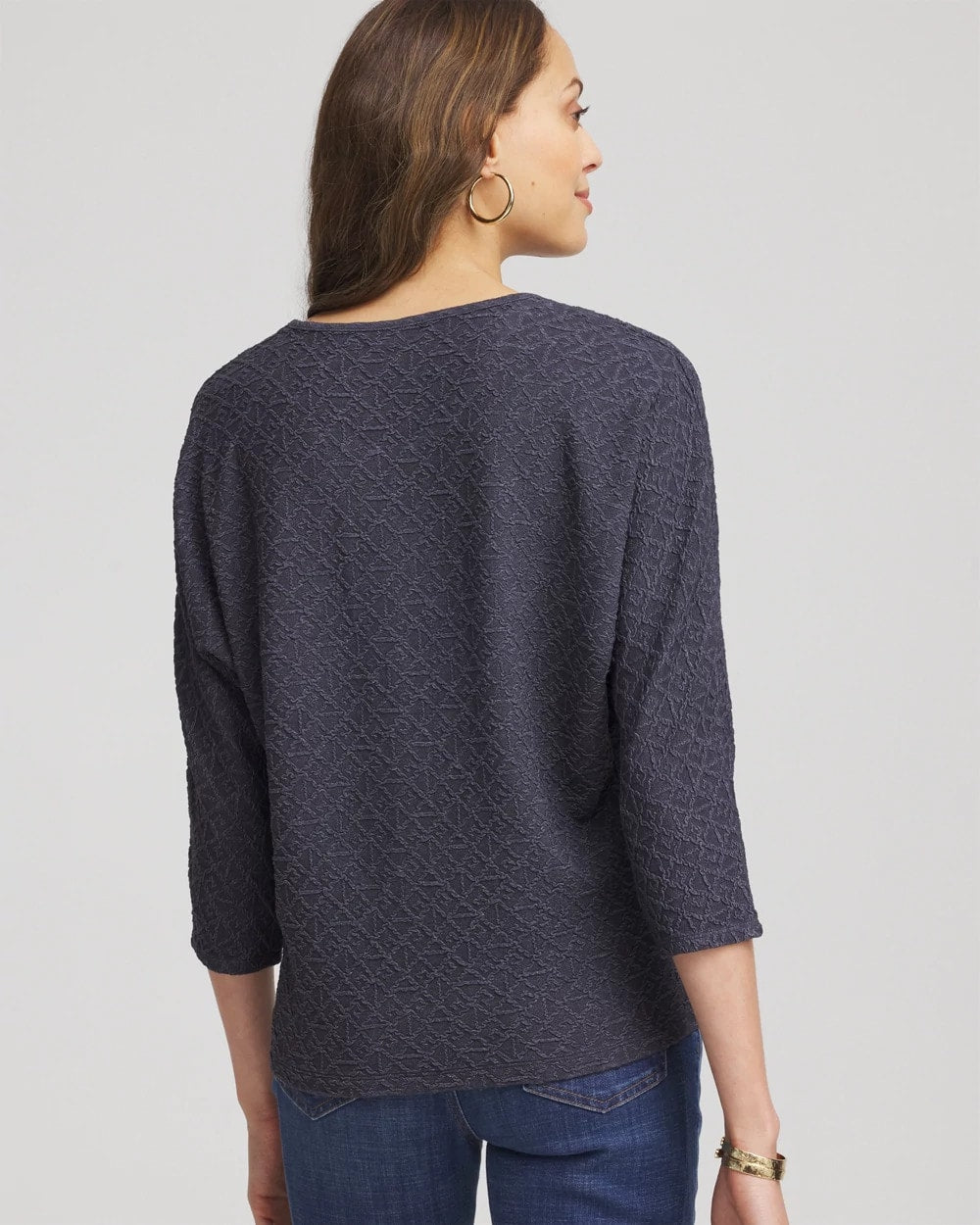 Chico's For Sale Denim Textured Denim-Motif Tapered-Hem Top