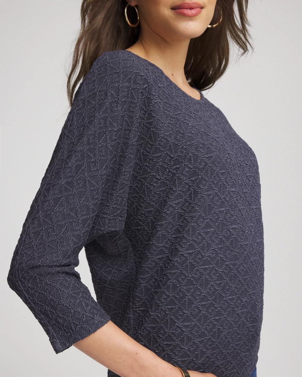 Chico's For Sale Denim Textured Denim-Motif Tapered-Hem Top