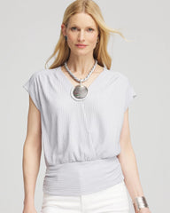 Chico's Online Dove Gray Foiled Knit Banded Bottom Top