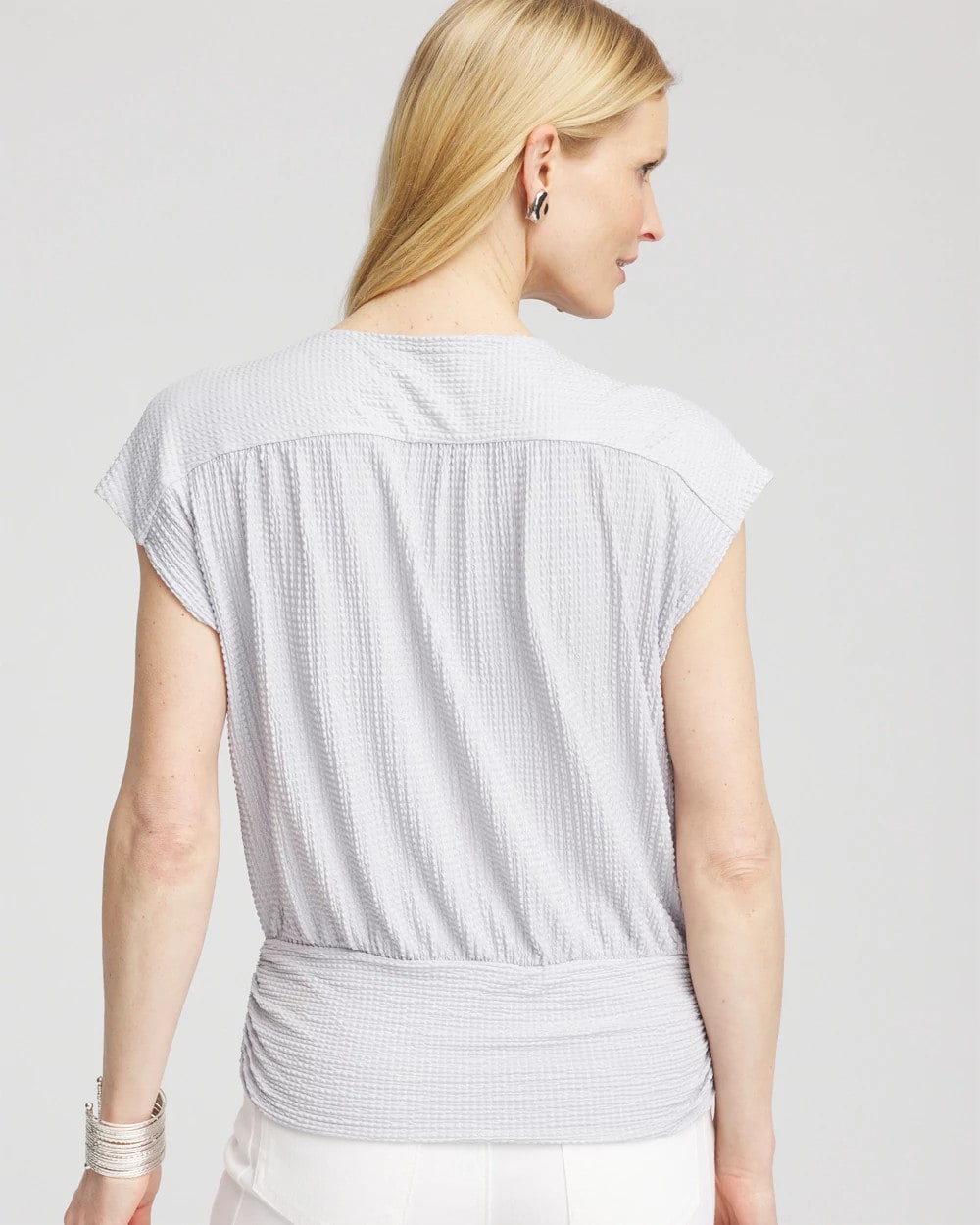 Chico's Online Dove Gray Foiled Knit Banded Bottom Top