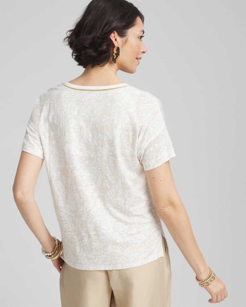 Chico's Outlet River Rock Printed Sweater Trim Linen Tee