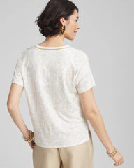 Chico's Outlet River Rock Printed Sweater Trim Linen Tee