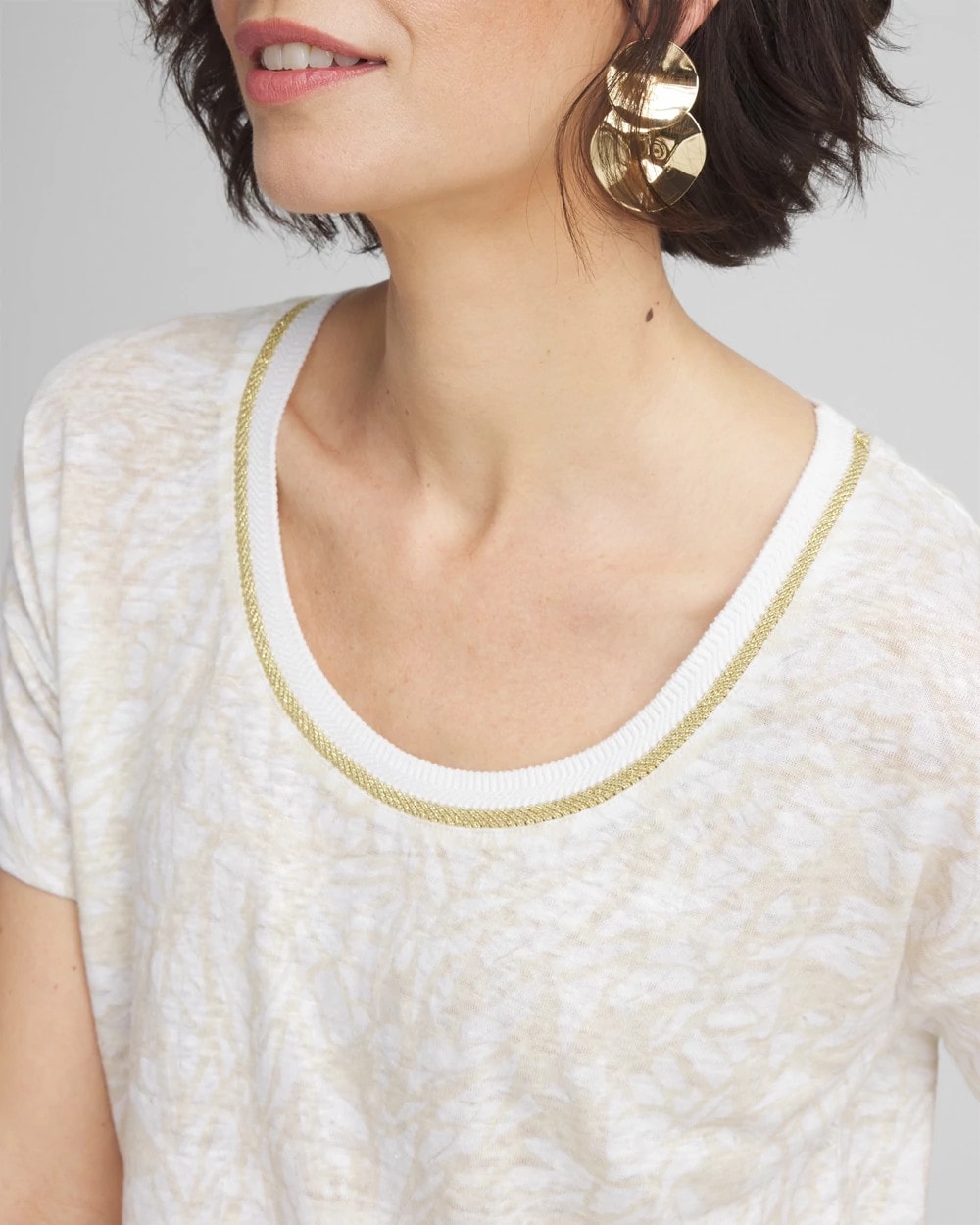 Chico's Outlet River Rock Printed Sweater Trim Linen Tee