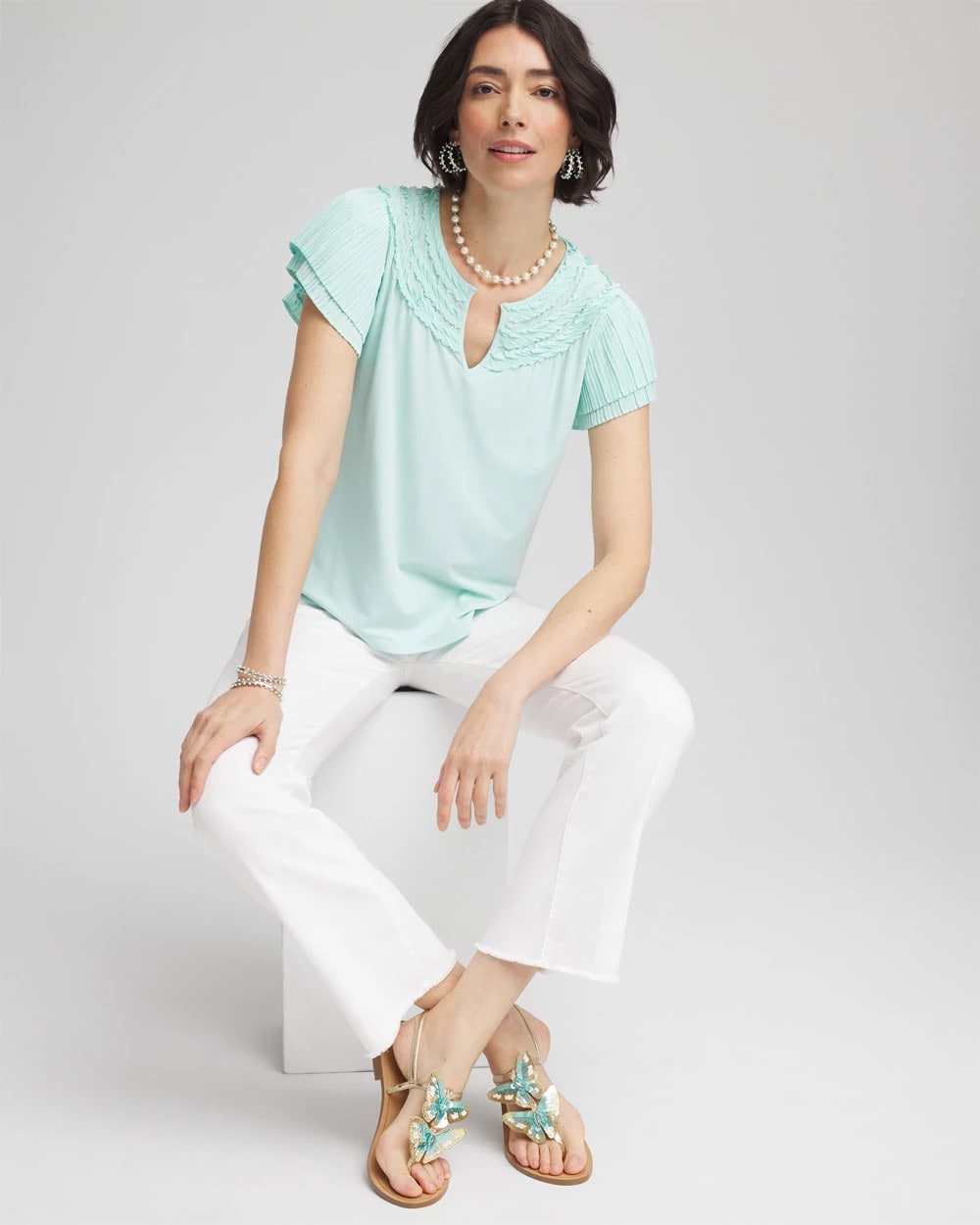 Chico's Online Teal Waters Touch of Cool™ Layered Pleated Flutter Tee