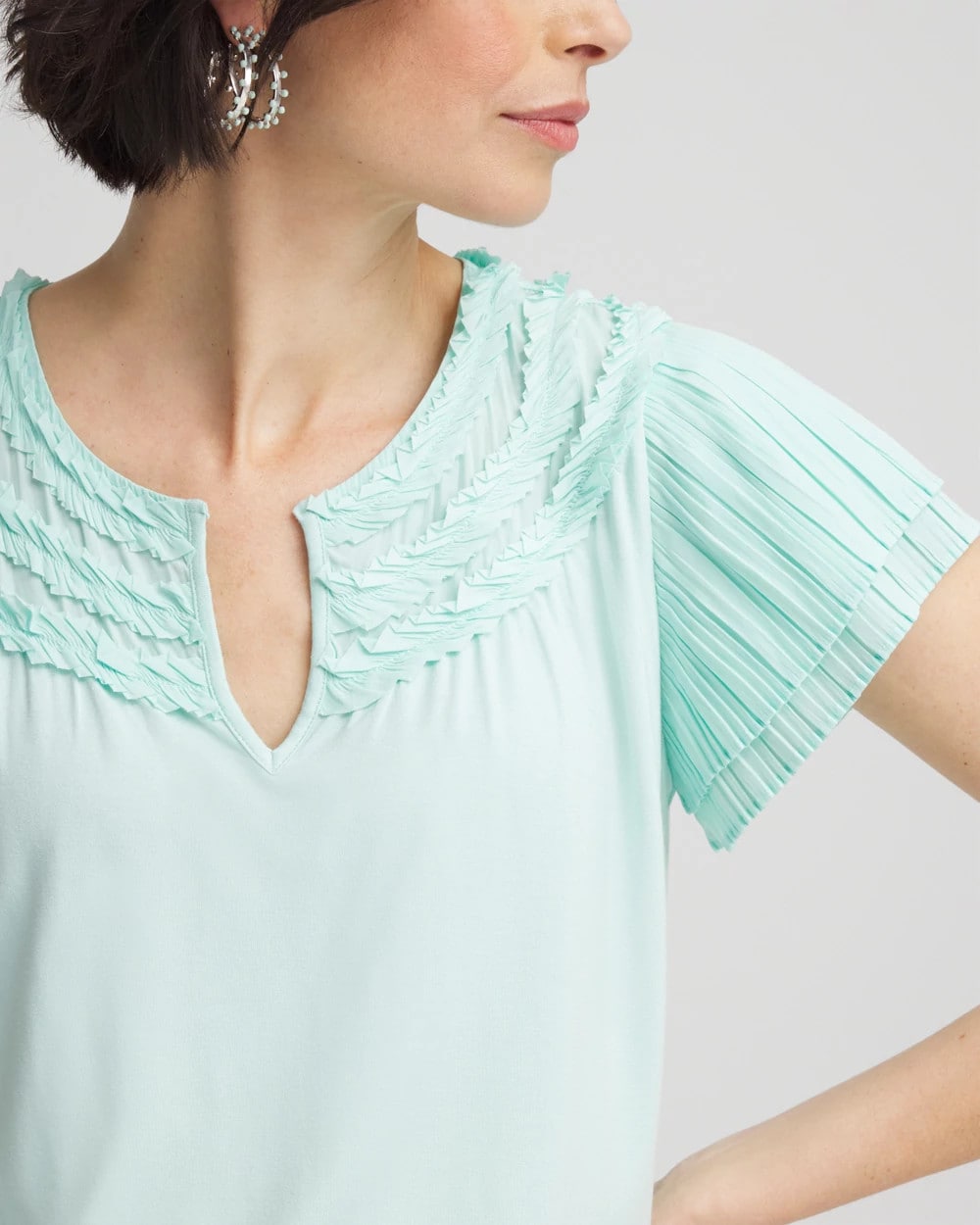 Chico's Online Teal Waters Touch of Cool™ Layered Pleated Flutter Tee