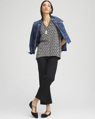 Chico's Discount Black Graphic Slub V-Neck Tee