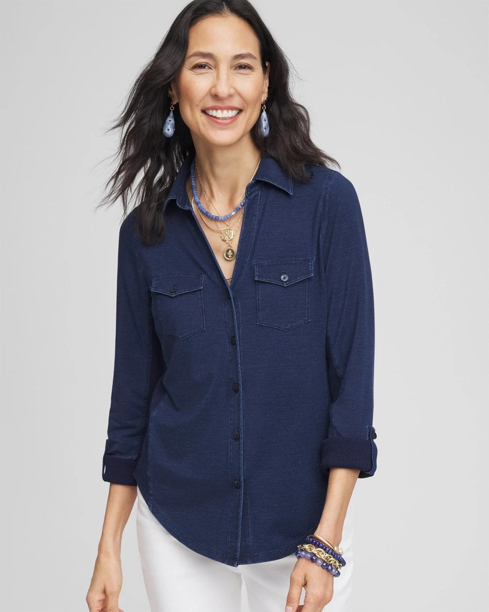 Chico's Sale Riviera Authentic Collared Henley Top