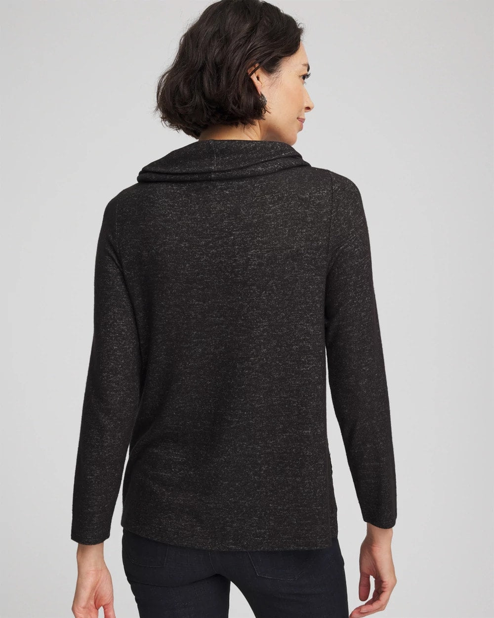 Chico's Outlet Black Lace Hem Cowlneck Top