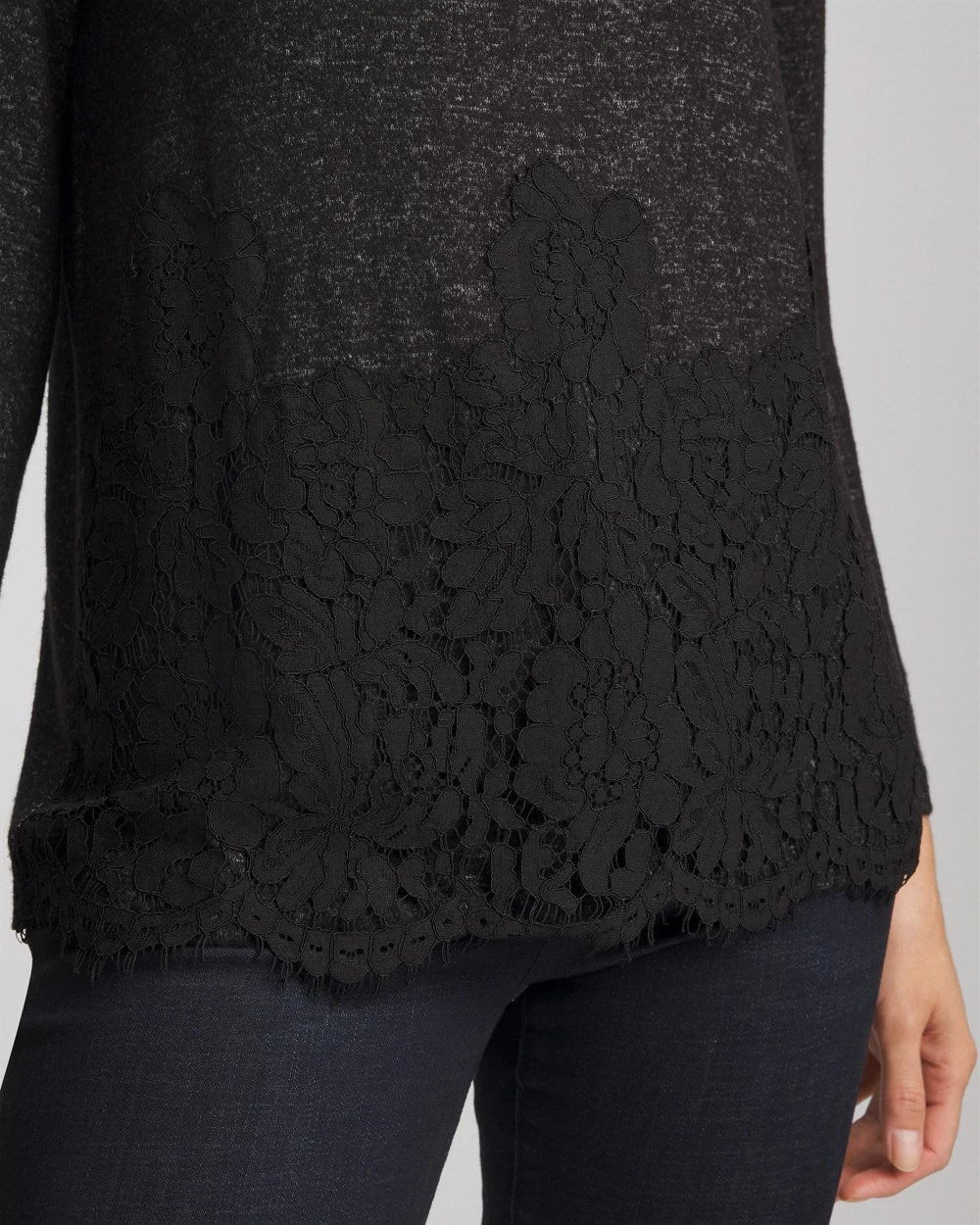 Chico's Outlet Black Lace Hem Cowlneck Top