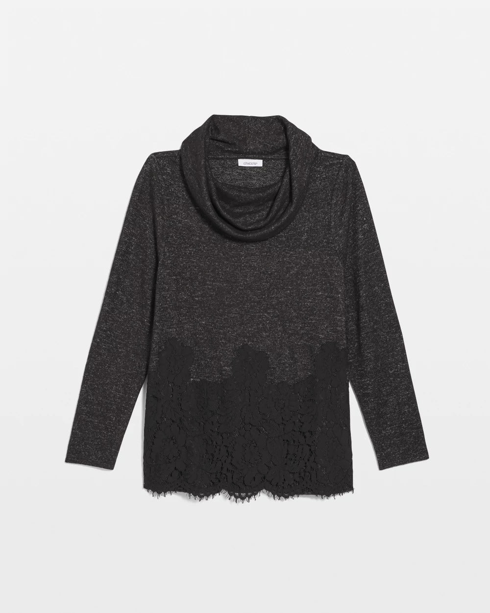 Chico's Outlet Black Lace Hem Cowlneck Top