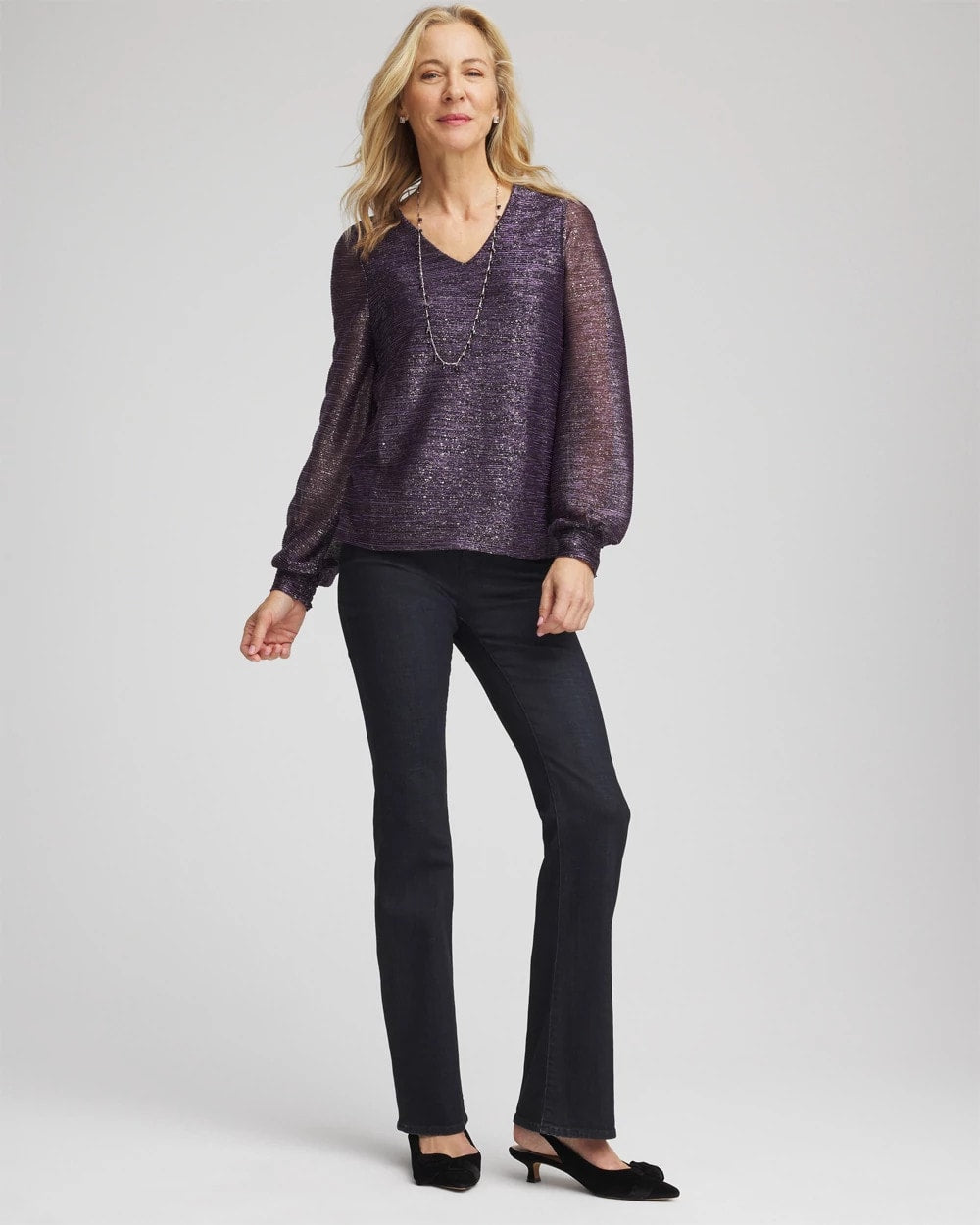 Chico's On Sale Purple Elixir Foiled Bodre Top