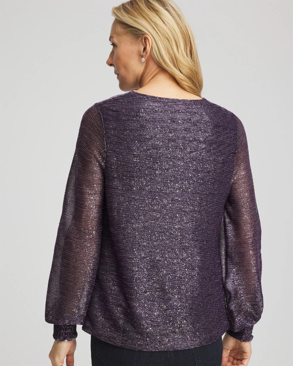 Chico's On Sale Purple Elixir Foiled Bodre Top