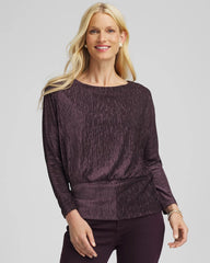 Chico's For Sale Night Bloom Crinkle Velvet Banded-Bottom Top