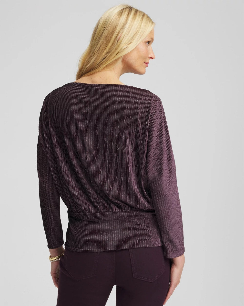 Chico's For Sale Night Bloom Crinkle Velvet Banded-Bottom Top